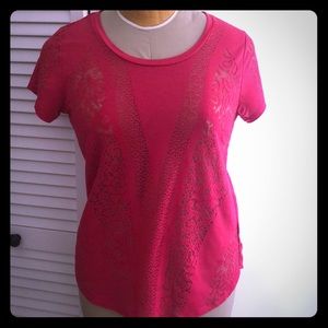 Hot pink shirt - see through design on it Large